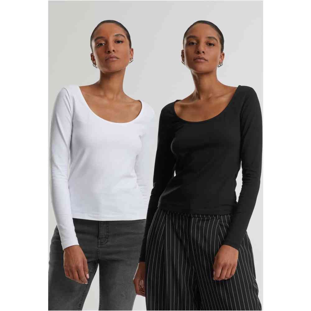 Urban Classics - Wide Neck 2pack Lange ärmel top - Schwarz/Weiß